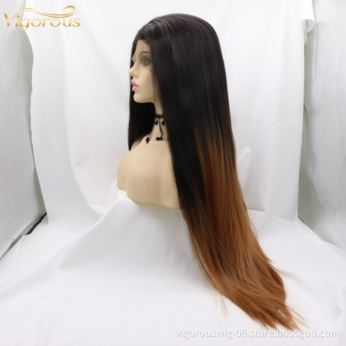 Vigorous Natural Hair Wigs For Black Women Straight Synthetic Lace Front Hair 28 Inch Ombre Lace Front Wig Cosplay Brown Color